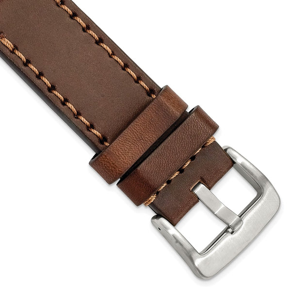 Gilden 26mm Brown Thick and Heavy Sport Calfskin Leather with Brown Stitching and Stainless Steel Buckle 8.1 inch Watch Band