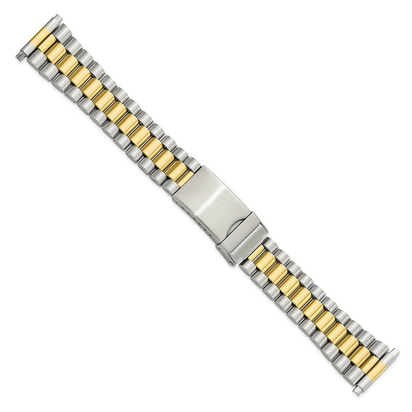 Gilden Mens 18-22mm President-Style Satin and Polished Two-tone Stainless Steel with Deployment Buckle 7 inch Watch Band