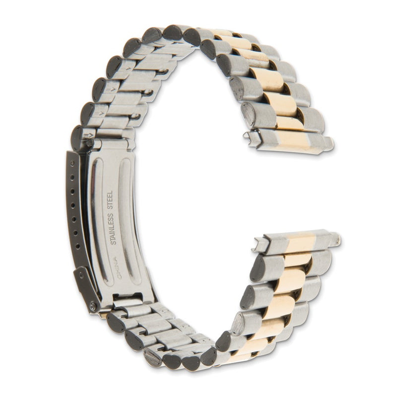 Gilden Mens 18-22mm President-Style Satin and Polished Two-tone Stainless Steel with Deployment Buckle 7 inch Watch Band