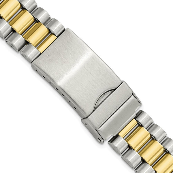 Gilden Mens 18-22mm President-Style Satin and Polished Two-tone Stainless Steel with Deployment Buckle 7 inch Watch Band