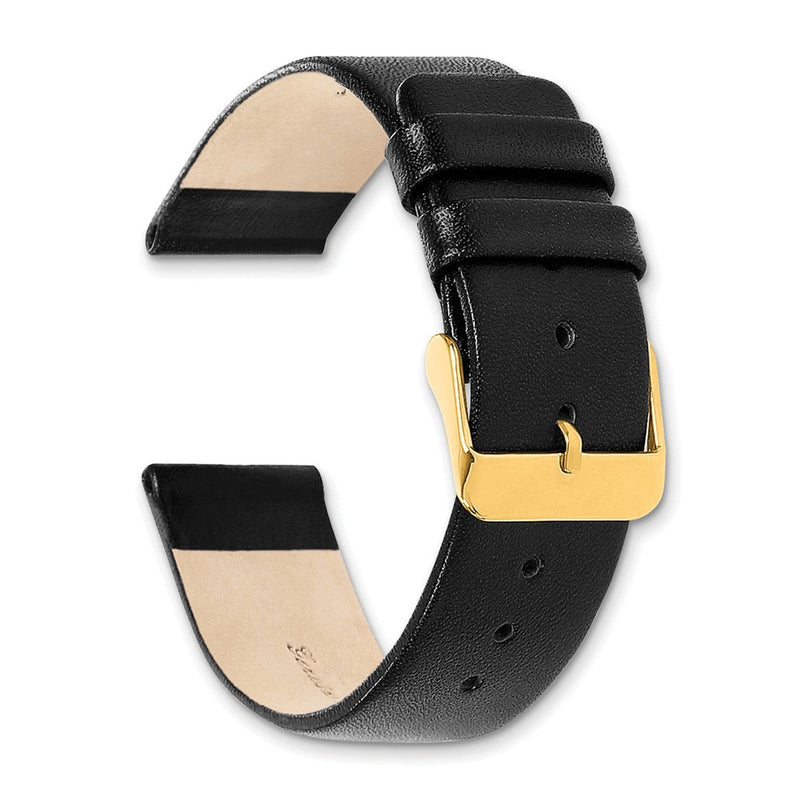 DeBeer 22mm Black Italian Calfskin Leather with Square End Gold-tone Buckle 7.75 inch Watch Band