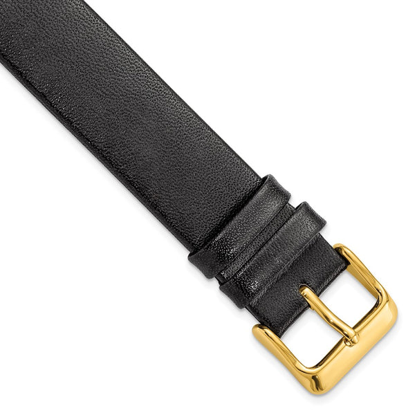 DeBeer 18mm Black Italian Calfskin Leather with Square End Gold-tone Buckle 7.75 inch Watch Band