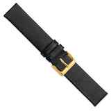 DeBeer 20mm Black Italian Calfskin Leather with Square End Gold-tone Buckle 7.75 inch Watch Band