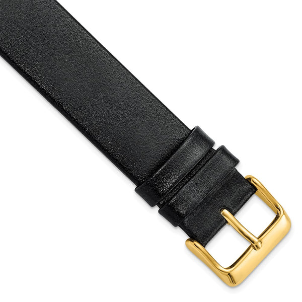 DeBeer 20mm Black Italian Calfskin Leather with Square End Gold-tone Buckle 7.75 inch Watch Band