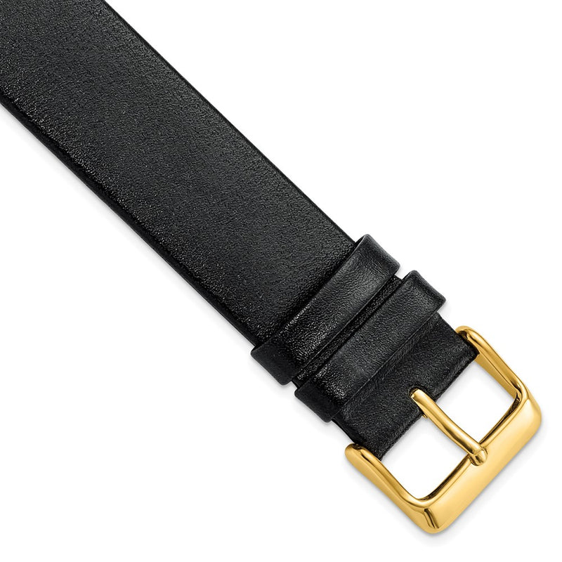DeBeer 20mm Black Italian Calfskin Leather with Square End Gold-tone Buckle 7.75 inch Watch Band