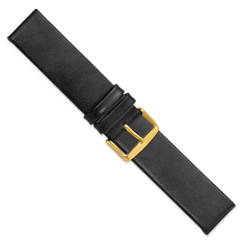 22mm Black Italian Calfskin Sq. End Gold-tone Buckle Watch Band
