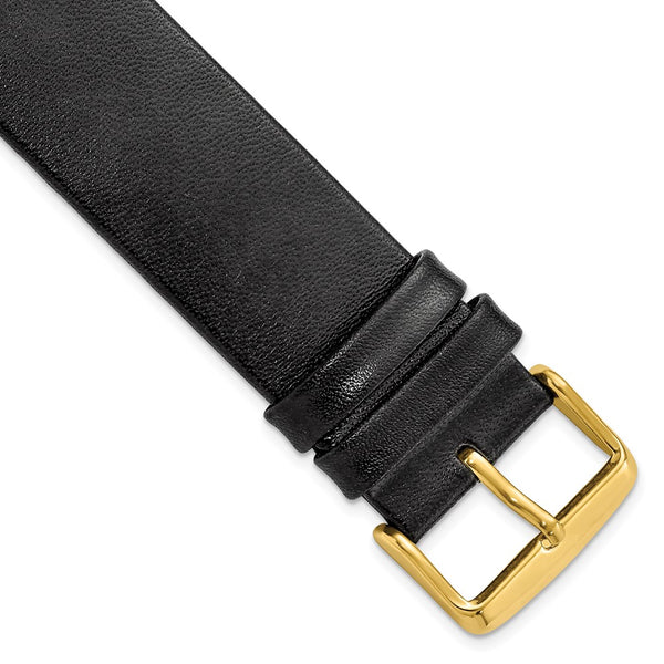 22mm Black Italian Calfskin Sq. End Gold-tone Buckle Watch Band