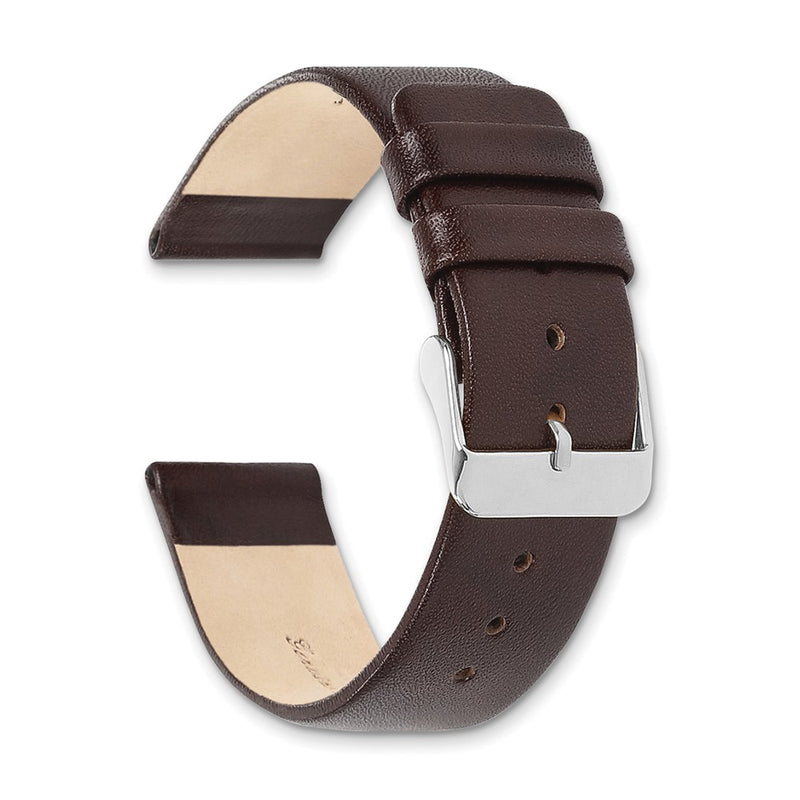 20mm Dark Brown Italian Calfskin Sq. End Gold-tone Buckle Watch Band