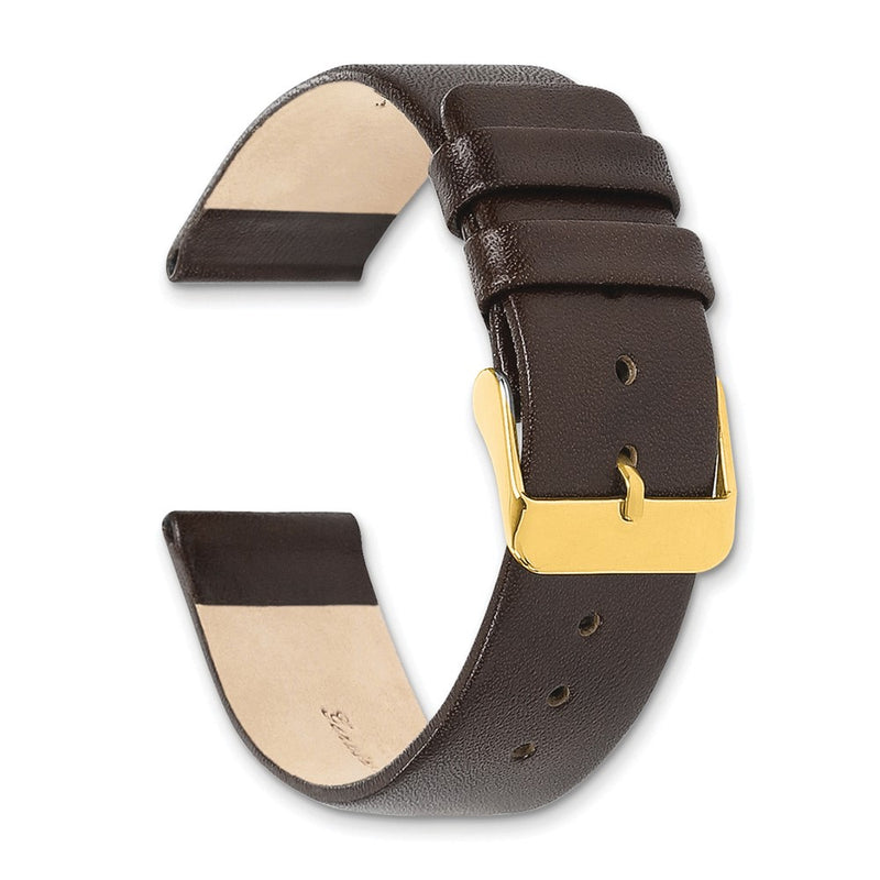 DeBeer 22mm Dark Brown Italian Calfskin Leather with Square End Gold-tone Buckle 7.75 inch Watch Band