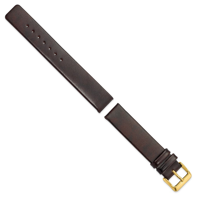 DeBeer 18mm Dark Brown Italian Calfskin Leather with Square End Gold-tone Buckle 7.75 inch Watch Band