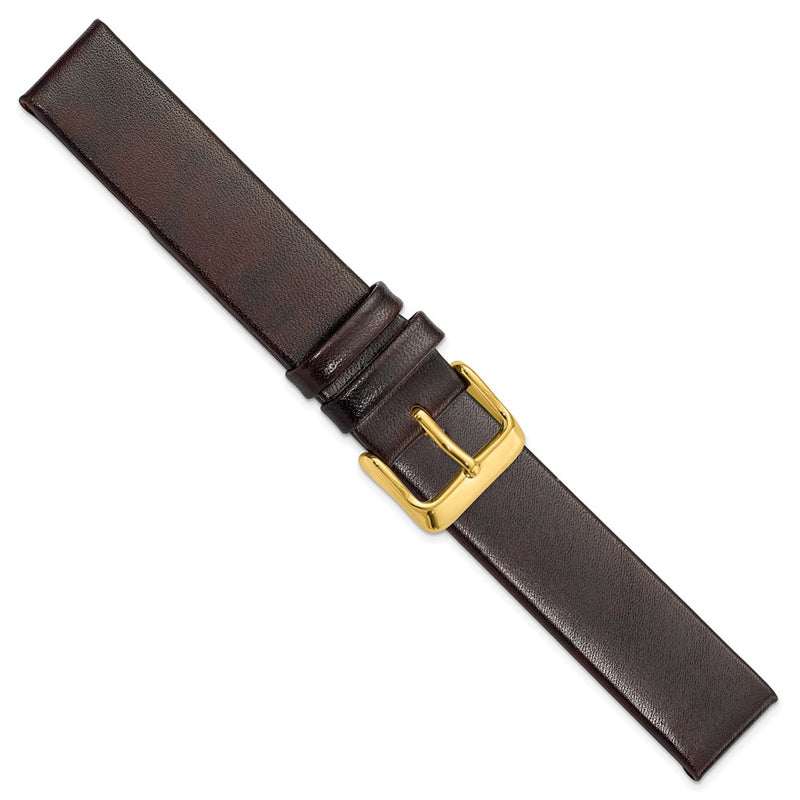 DeBeer 18mm Dark Brown Italian Calfskin Leather with Square End Gold-tone Buckle 7.75 inch Watch Band