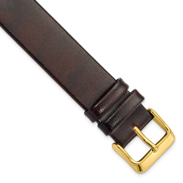 18mm Dark Brown Italian Calfskin Sq. End Gold-tone Buckle Watch Band