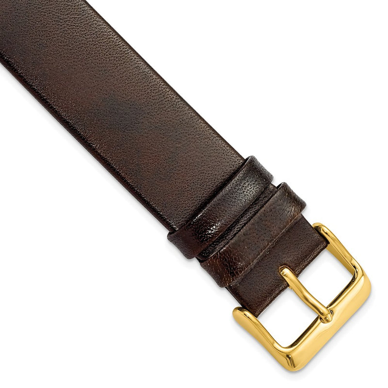 20mm Dark Brown Italian Calfskin Sq. End Gold-tone Buckle Watch Band