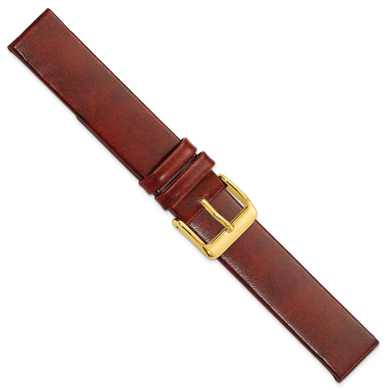DeBeer 18mm Havana Italian Calfskin Leather with Square End Gold-tone Buckle 7.75 inch Watch Band