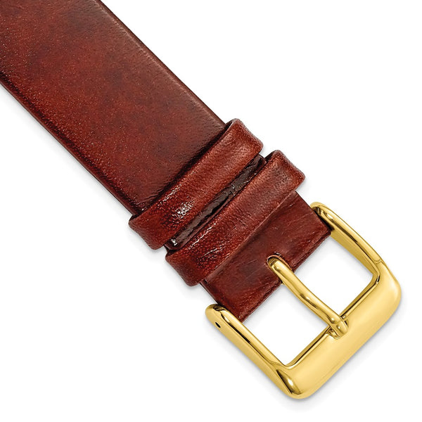 DeBeer 18mm Havana Italian Calfskin Leather with Square End Gold-tone Buckle 7.75 inch Watch Band