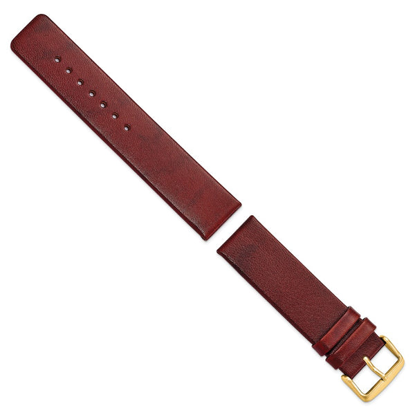 22mm Mahogany Italian Calfskin Sq. End Gold-tone Buckle Watch Band