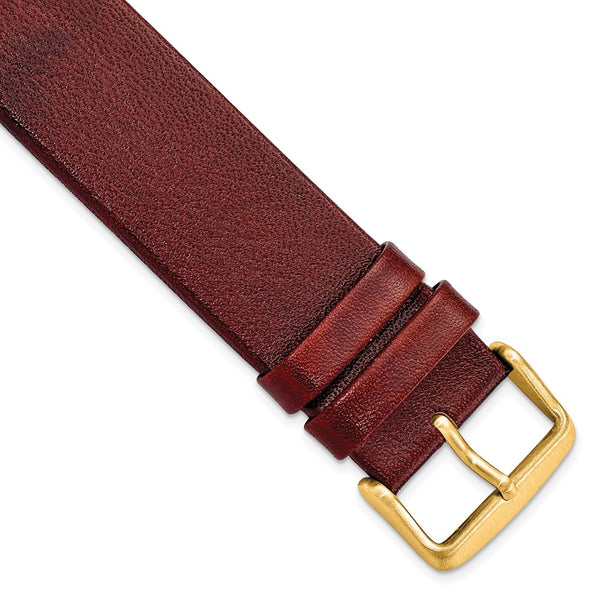 DeBeer 22mm Havana Italian Calfskin Leather with Square End Gold-tone Buckle 7.75 inch Watch Band
