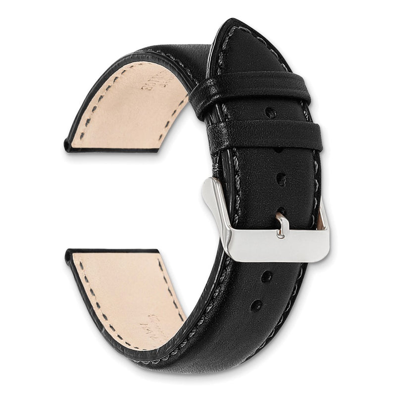 DeBeer 20mm Black Full Oil Leather with Brushed Silver-tone Steel 7.75 inch Watch Band