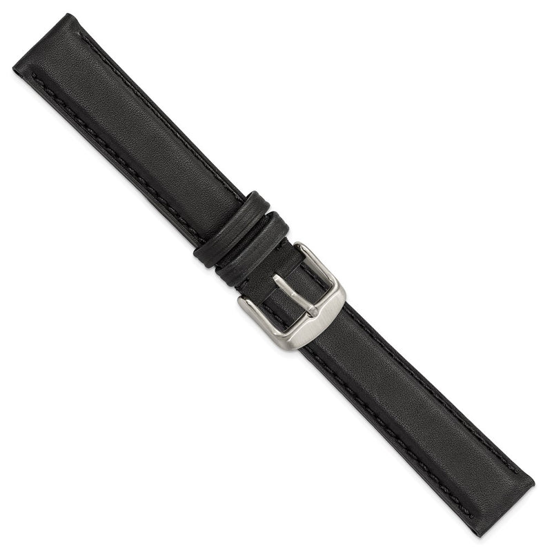 DeBeer 18mm Black Full Oil Leather with Brushed Silver-tone Steel 7.75 inch Watch Band