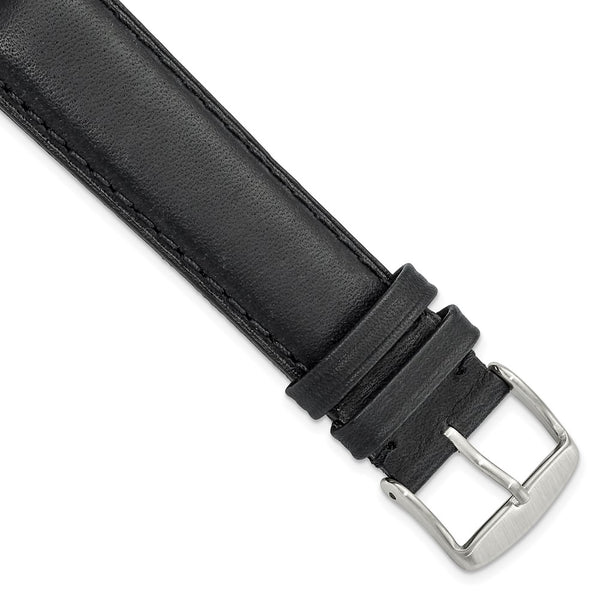 20mm Black Full Oil Leather Stainless Steel Watch Band