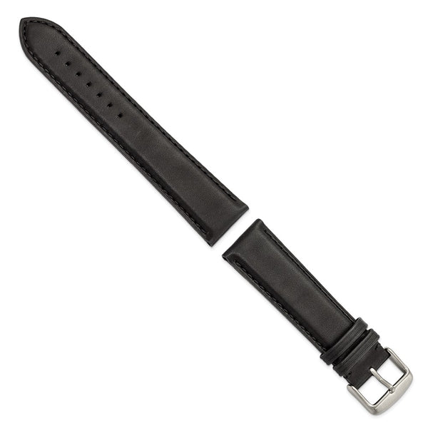 DeBeer 22mm Black Full Oil Leather with Brushed Silver-tone Steel 7.75 inch Watch Band
