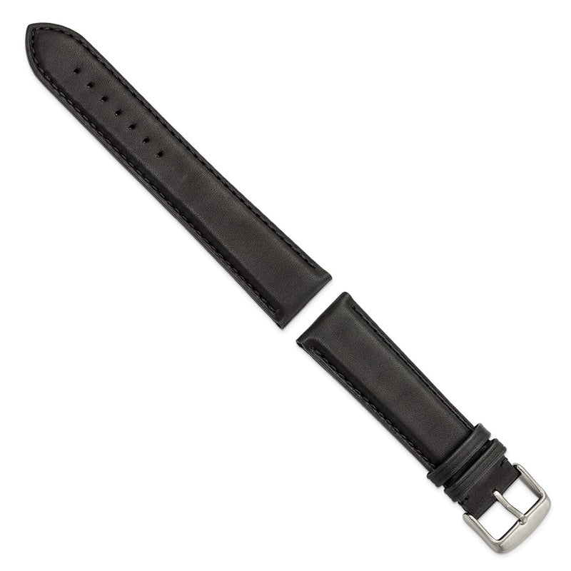 DeBeer 22mm Black Full Oil Leather with Brushed Silver-tone Steel 7.75 inch Watch Band