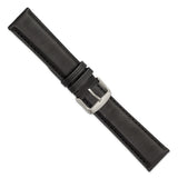 DeBeer 22mm Black Full Oil Leather with Brushed Silver-tone Steel 7.75 inch Watch Band