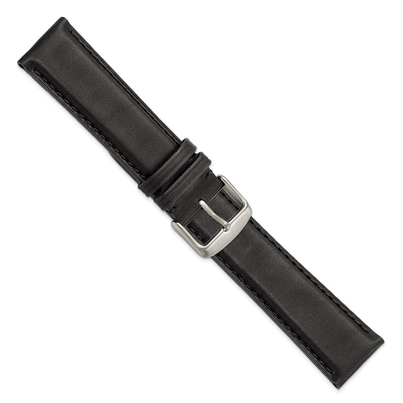 DeBeer 22mm Black Full Oil Leather with Brushed Silver-tone Steel 7.75 inch Watch Band