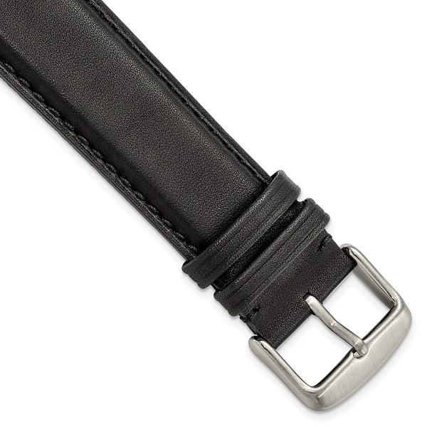 DeBeer 22mm Black Full Oil Leather with Brushed Silver-tone Steel 7.75 inch Watch Band