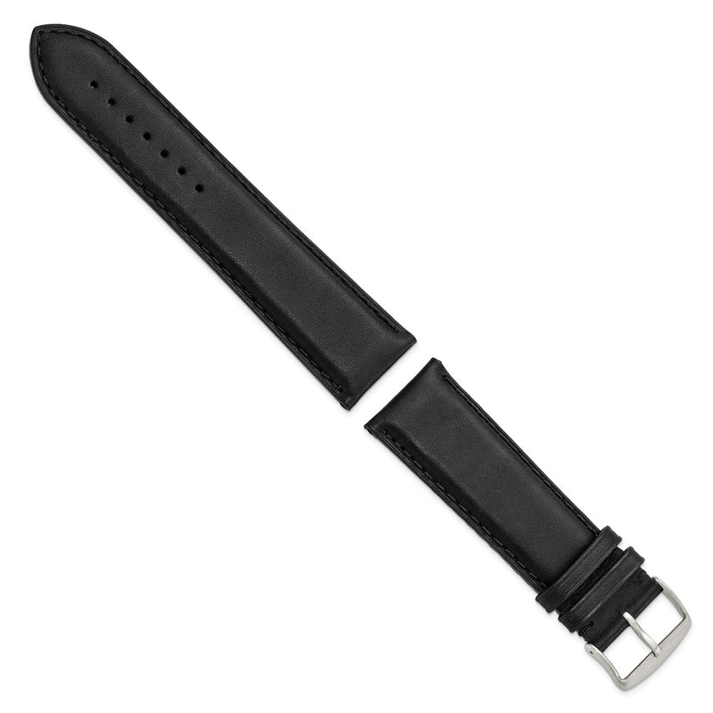 24mm Black Full Oil Leather Stainless Steel Watch Band