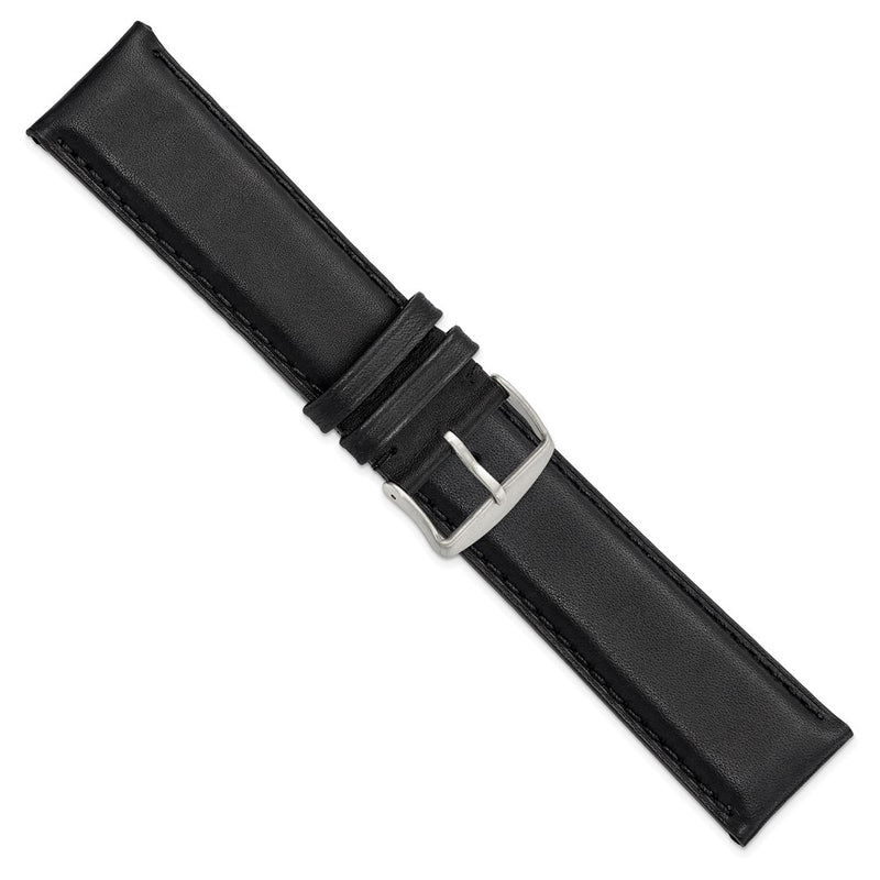 DeBeer 24mm Black Full Oil Leather with Brushed Silver-tone Steel 7.75 inch Watch Band