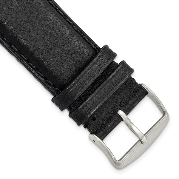 DeBeer 24mm Black Full Oil Leather with Brushed Silver-tone Steel 7.75 inch Watch Band