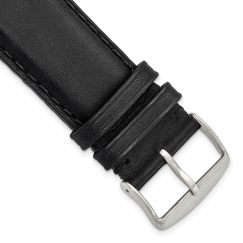 DeBeer 24mm Black Full Oil Leather with Brushed Silver-tone Steel 7.75 inch Watch Band