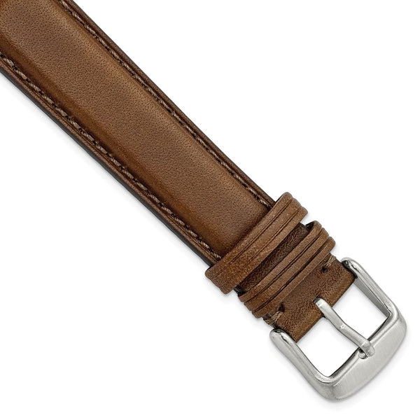 DeBeer 18mm Brown Full Oil Leather with Brushed Silver-tone Steel 7.75 inch Watch Band