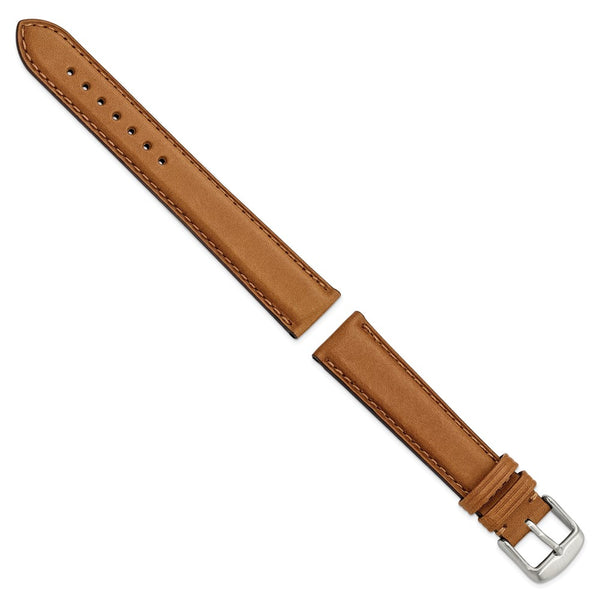 DeBeer 18mm Light Brown/Tan Full Oil Leather with Brushed Silver-tone Steel 7.75 inch Watch Band