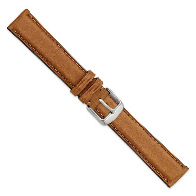 DeBeer 18mm Light Brown/Tan Full Oil Leather with Brushed Silver-tone Steel 7.75 inch Watch Band