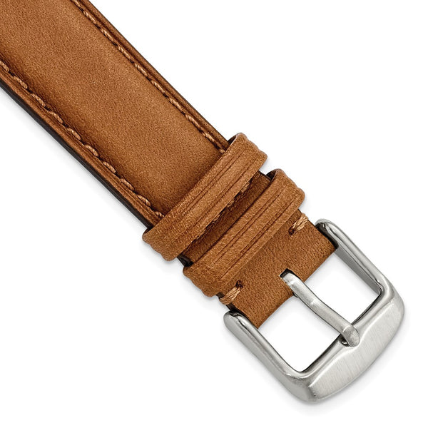 DeBeer 18mm Light Brown/Tan Full Oil Leather with Brushed Silver-tone Steel 7.75 inch Watch Band