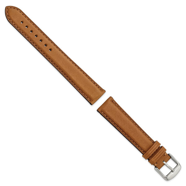 20mm Light Brown/Tan Full Oil Leather Stainless Steel Watch Band