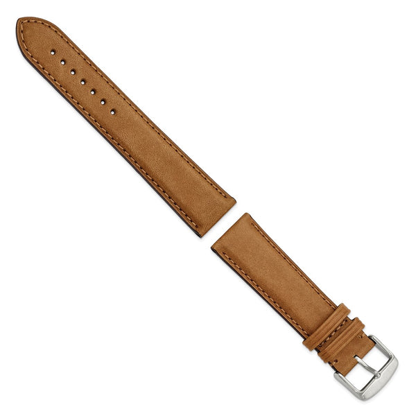 DeBeer 22mm Light Brown/Tan Full Oil Leather with Brushed Silver-tone Steel 7.75 inch Watch Band