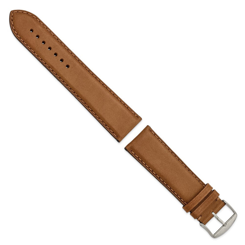 24mm Light Brown/Tan Full Oil Leather Stainless Steel Watch Band