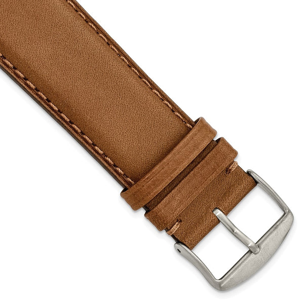 24mm Light Brown/Tan Full Oil Leather Stainless Steel Watch Band