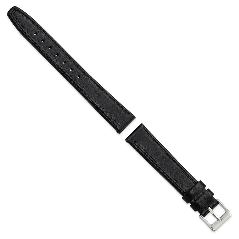 DeBeer 16mm Black Genuine Calf Leather with Silver-tone Buckle 7.5 inch Watch Band