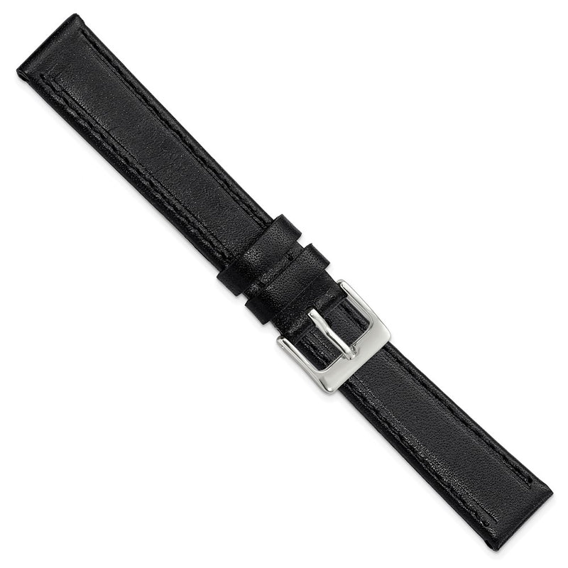 DeBeer 16mm Black Genuine Calf Leather with Silver-tone Buckle 7.5 inch Watch Band