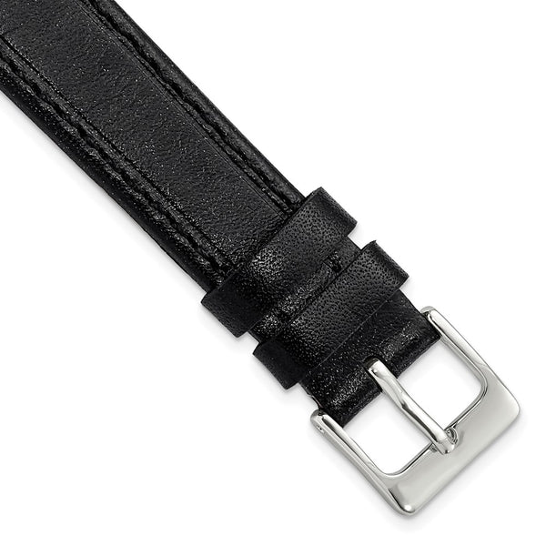 DeBeer 16mm Black Genuine Calf Leather with Silver-tone Buckle 7.5 inch Watch Band