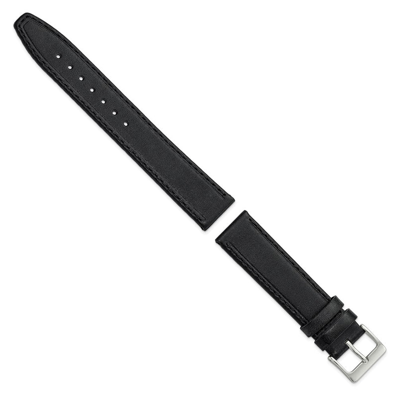 19mm Black Genuine Calf Leather Watch Band