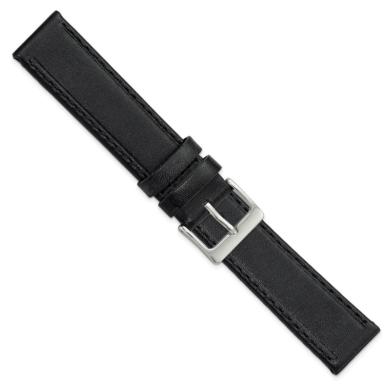 DeBeer 19mm Black Genuine Calf Leather with Silver-tone Buckle 7.5 inch Watch Band