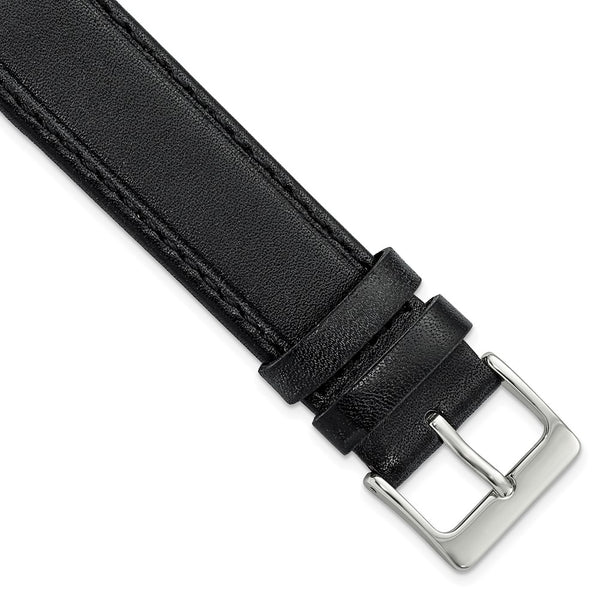 DeBeer 19mm Black Genuine Calf Leather with Silver-tone Buckle 7.5 inch Watch Band