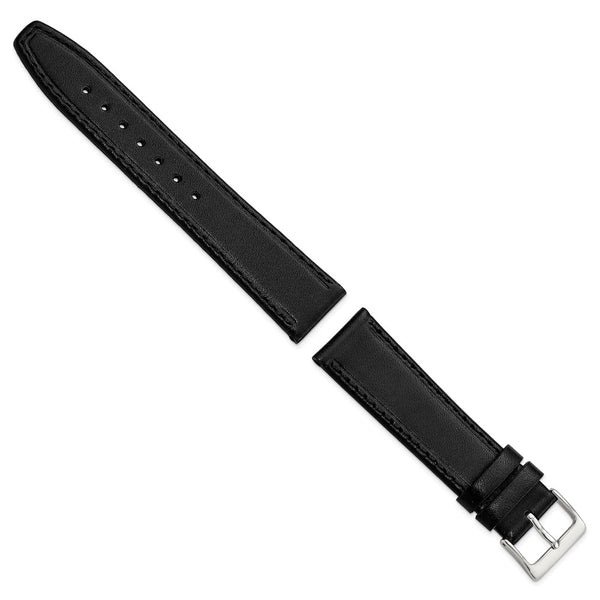 DeBeer 20mm Black Genuine Calf Leather with Silver-tone Buckle 7.5 inch Watch Band