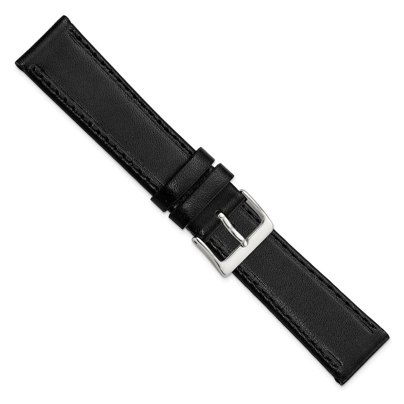 20mm Black Genuine Calf Leather Watch Band