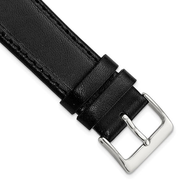 DeBeer 20mm Black Genuine Calf Leather with Silver-tone Buckle 7.5 inch Watch Band